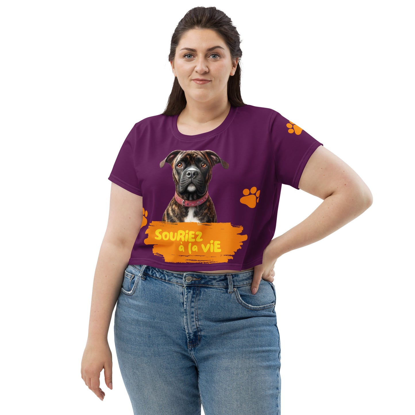 T-shirt Crop-Top lenox Souriez à la vie fond aubergine