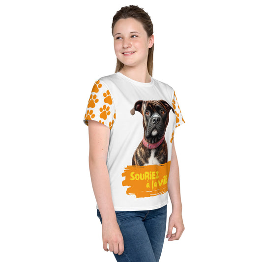 T-shirt enfant et ados 'Souriez à la vie' avec Lenox la mascotte de Souriez à la vie Miss Didine